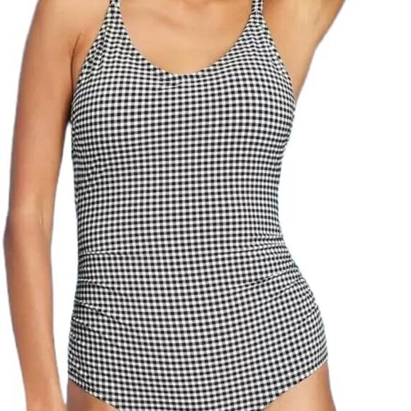 Kona Sol Women’s One Piece Swimsuit Black & White Gingham Print Size 16 NWT - Picture 1 of 11